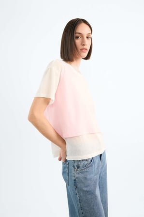 DeFacto 2'li Oversize Bol Kesim Kısa Kollu Tişört F8834AX25SMPN113