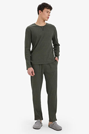 Fitilli Kaşkorse Pijama Takımı Uzun Kollu Üst Uzun Alt