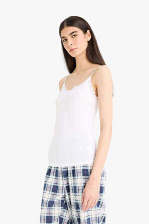 	Fall in Love Dantel Detaylı İnce Askılı Pamuklu İç Atlet