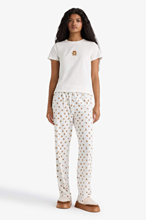 Pijama Takımı Regular Fit Baskılı Kısa Kollu Üst Desenli Uzun Alt-Fall in Love