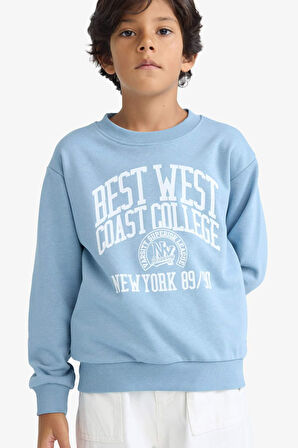 Erkek Çocuk Bisiklet Yaka Baskılı Sweatshirt 