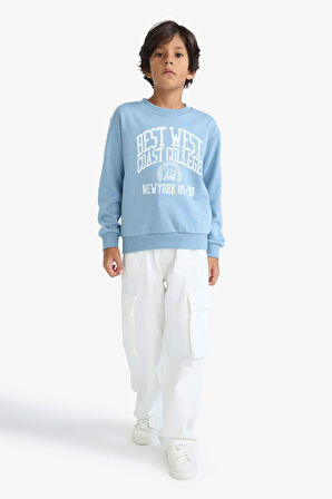 Erkek Çocuk Bisiklet Yaka Baskılı Sweatshirt 