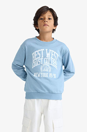 Erkek Çocuk Bisiklet Yaka Baskılı Sweatshirt 