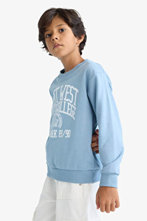 Erkek Çocuk Bisiklet Yaka Baskılı Sweatshirt 