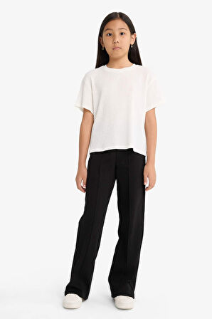 Kız Çocuk Oversize Geniş Kalıp Bisiklet Yaka Kısa Kollu Tişört