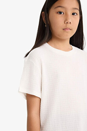 Kız Çocuk Oversize Geniş Kalıp Bisiklet Yaka Kısa Kollu Tişört