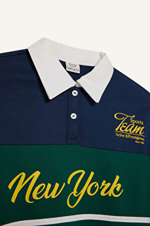 Kız Çocuk Okula Dönüş Relax Fit Polo Yaka Slogan Baskılı Sweatshirt Kumaşı Sweatshirt