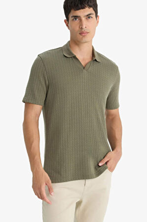 Triko Görünümlü Polo Yaka Kısa Kollu Tişört