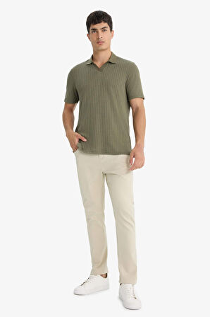 Triko Görünümlü Polo Yaka Kısa Kollu Tişört