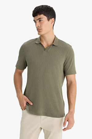 Triko Görünümlü Polo Yaka Kısa Kollu Tişört