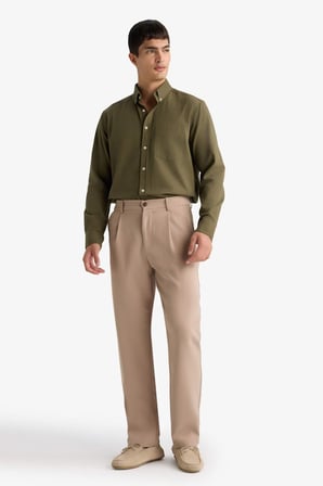 DeFacto Regular Fıt Polo Yaka Gabardin Uzun Kollu Gömlek F1261AX25AUKH82