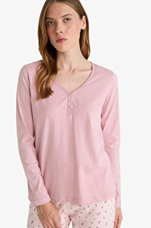 Pijama Takımı Regular Fit Uzun Kollu Üst Desenli Uzun Alt-Fall in Love