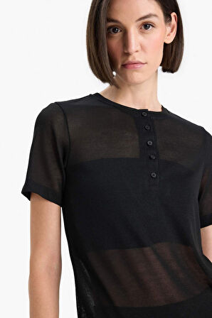 Slim Fit Dar Kesim Bisiklet Yaka Ribana Kısa Kollu Tişört