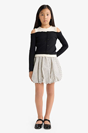 Kız Çocuk Dokuma Kareli Balon Etek