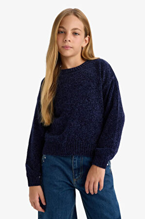 Kız Çocuk Bisiklet Yaka Şönil Kazak
