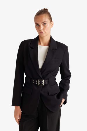 DeFacto Regular Fıt Ceket Yaka Krep Blazer Ceket F9129AX25WNBK81