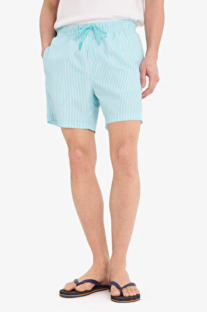 Çizgili File Astarlı Kısa Boy Deniz Şortu