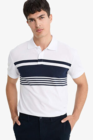 DeFacto %100 Pamuk Regular Fit Polo Yaka Kısa Kollu Çizgili Tişört D7600AX25SPWT32