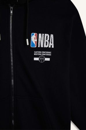 DeFacto Pamuklu NBA Wordmark Oversıze Kapüşonlu Fermuarlı Sweatshırt G0264AX26SPBK81