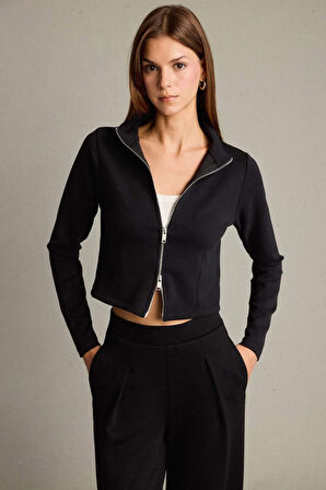 Yarım Balıkçı Yaka Modal Fermuarlı Sweatshirt