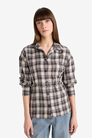 Oversize Geniş Kalıp Kareli Flanel Uzun Kollu Gömlek