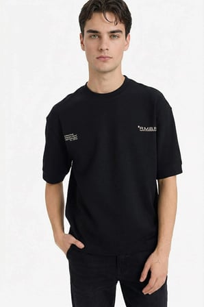 Defacto F8148AXBK81 Siyah Nefes Alabilen Loose Fit Baskılı Tişört