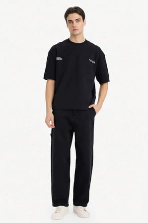 Defacto F8148AXBK81 Siyah Nefes Alabilen Loose Fit Baskılı Tişört