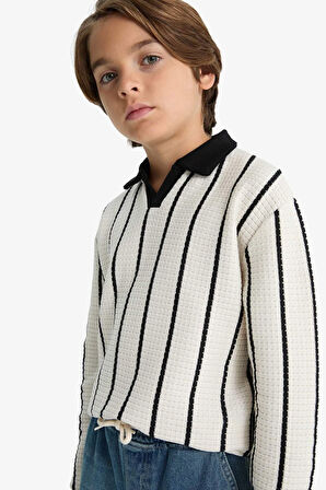 Erkek Çocuk Polo Yaka Waffle Uzun Kollu Tişört