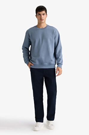 Relax Fit Bisiklet Yaka Kalın İçi Yumuşak Tüylü Basic Düz Sweatshirt