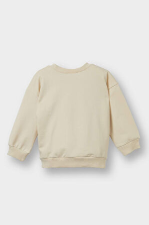 Erkek Bebek Bisiklet Yaka Ayı Baskılı İçi Yumuşak Tüylü Sweatshirt