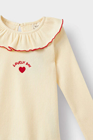 Kız Bebek Standart Fit Fitilli Kaşkorse Uzun Kollu Tişört