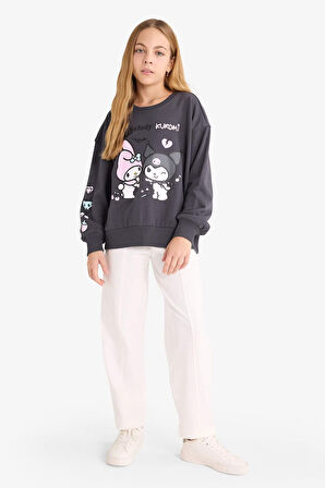 Kız Çocuk Kuromi Oversize Geniş Kalıp Bisiklet Yaka Sweatshirt