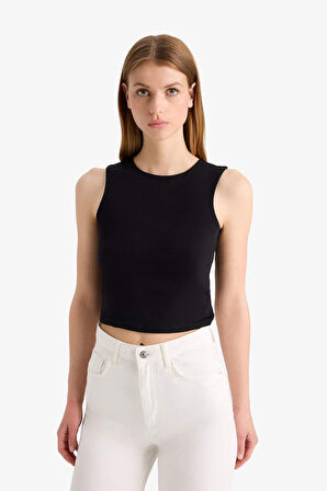Regular Fit Basic Düz Bisiklet Yaka Siyah Atlet