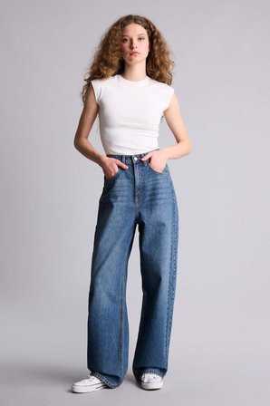 DeFacto Baggy Fıt Yüksek Bel Düz Paça Uzun Jean Pantolon H1165AX26SMNM34