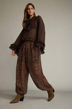 DeFacto Relax Fit Normal Bel Leopar Desenli Şifon Pantolon G5653AX25WNBN306
