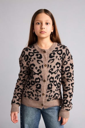 DeFacto Leopar Desenli Düğmeli Hırka Kız Çocuk G3065A825AUBG321