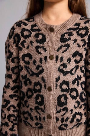 DeFacto Leopar Desenli Düğmeli Hırka Kız Çocuk G3065A825AUBG321