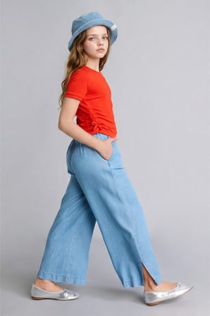 DeFacto Culotte Geniş Paça Açık Mavi Jean Pantolon Kız Çocuk G0252A826SMNM39