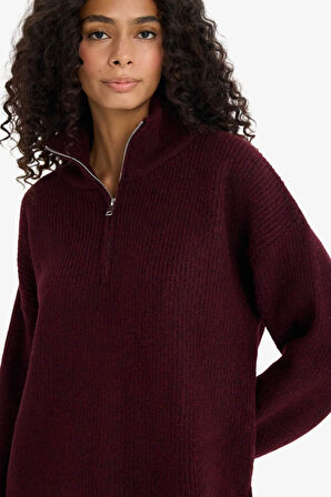 Relax Fit Yarım Fermuarlı Triko Kazak