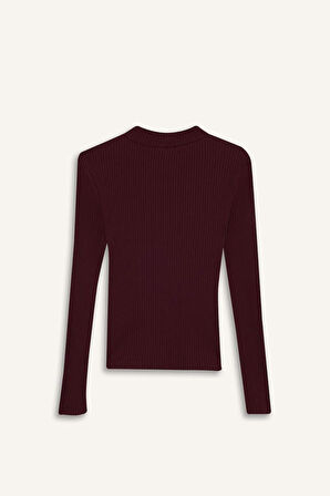 Slim Fit Dar Kesim Bisiklet Yaka Fitilli Kaşkorse Uzun Kollu Tişört