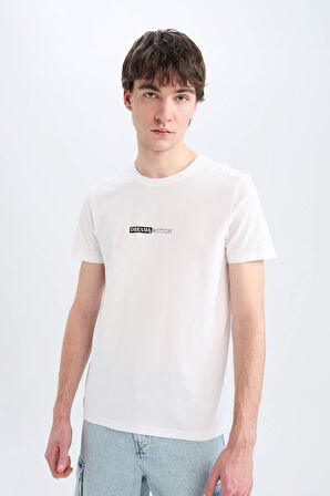 DeFacto %100 Pamuk Slim Fit Dar Kesim Bisiklet Yaka Baskılı Kısa Kollu Tişört E3776AX25SMWT34