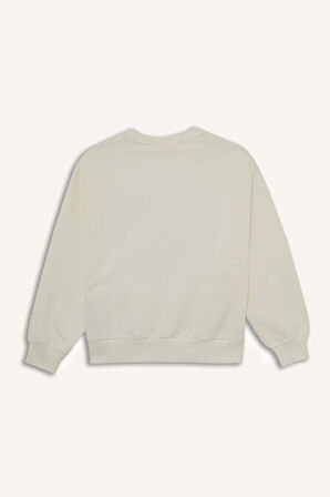 Kız Çocuk Relax Fit Bisiklet Yaka Baskılı Sweatshirt