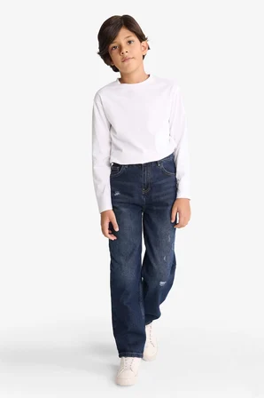 DeFacto %100 Pamuk Loose Fit Yırtık Detaylı Düz Paça Jean Pantolon Erkek Çocuk G3069A825WNNM34