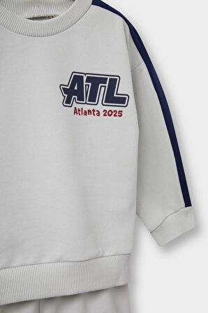 Erkek Bebek 2'li Takım Okul Baskılı Sweatshirt Eşofman Altı