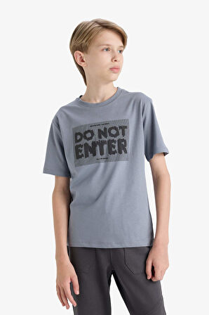 Erkek Çocuk Bisiklet Yaka Baskılı Kısa Kollu Tişört