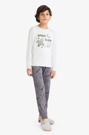 DeFacto Termal Pijama Takımı Baskılı Uzun Kollu Üst Uzun Alt Erkek Çocuk F3349A825WNGR503