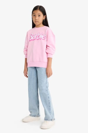 Kız Çocuk Barbie Oversize Geniş Kalıp Bisiklet Yaka Sweatshirt