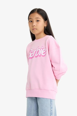 Kız Çocuk Barbie Oversize Geniş Kalıp Bisiklet Yaka Sweatshirt
