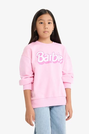Kız Çocuk Barbie Oversize Geniş Kalıp Bisiklet Yaka Sweatshirt
