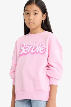 Kız Çocuk Barbie Oversize Geniş Kalıp Bisiklet Yaka Sweatshirt
